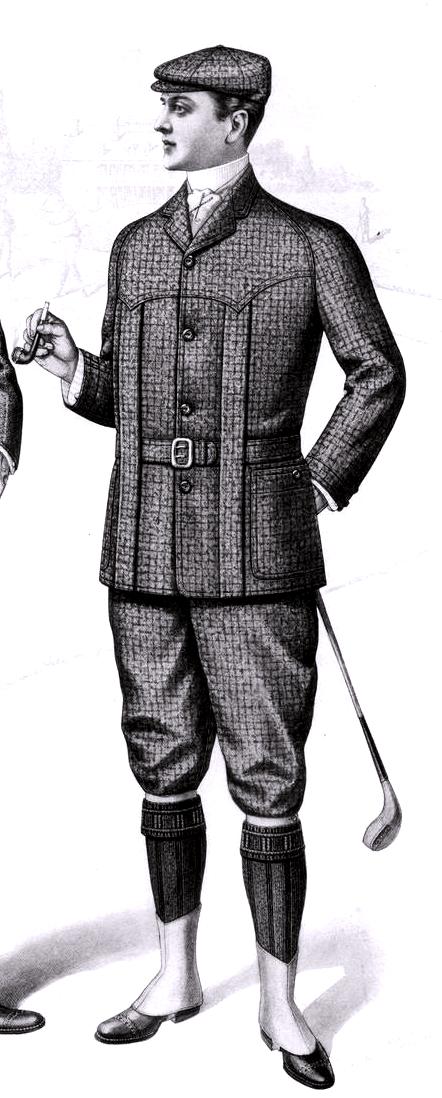 Golfing costume consisting of Norfolk jacket and knickerbockers